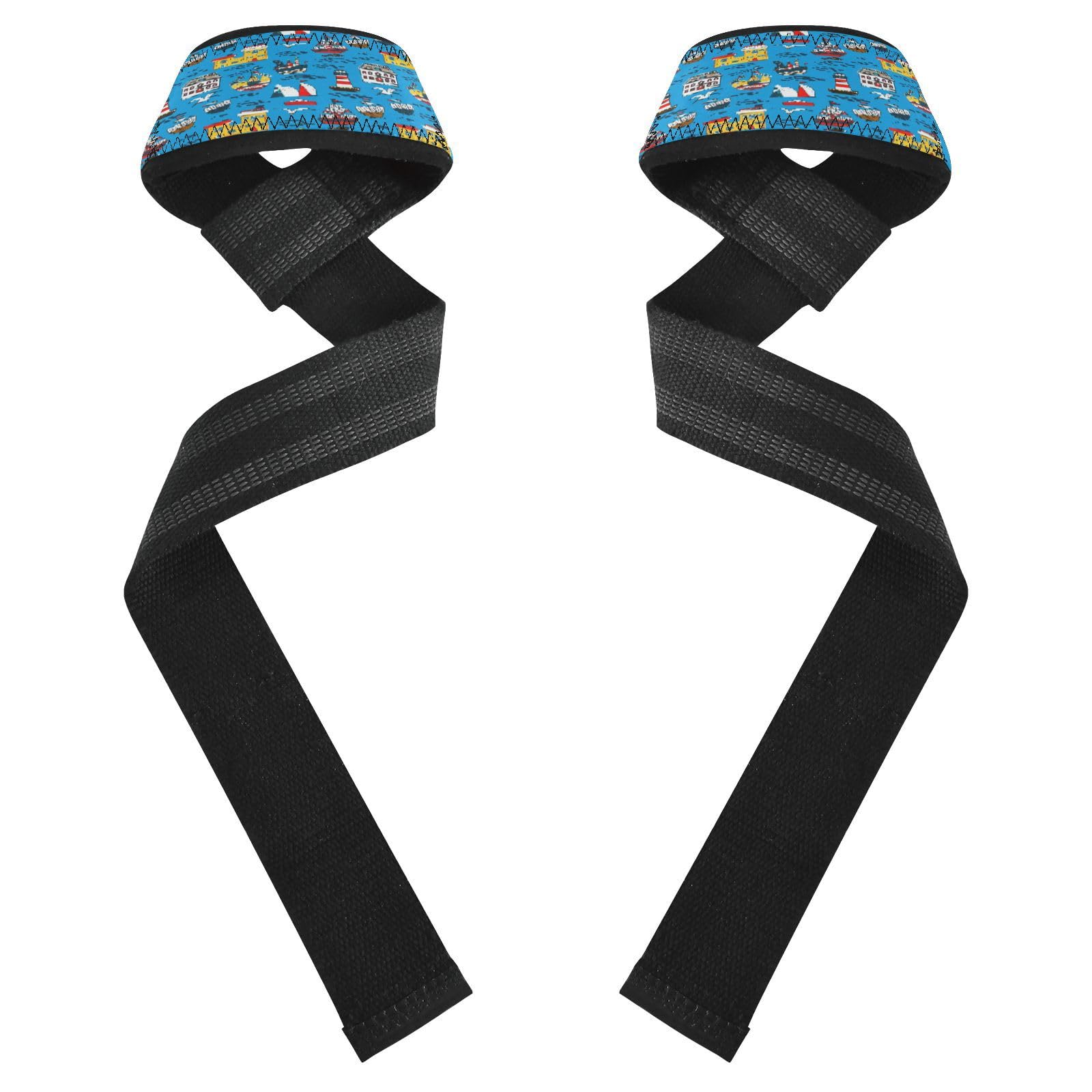 STAYTOP Sea Sailboat Wrist Straps for Weightlifting,Lifting Straps with Neoprene Cushioned Wrist Padded and Anti-Skid Silicone for Strength Training,Bodybuilding,Deadlifting