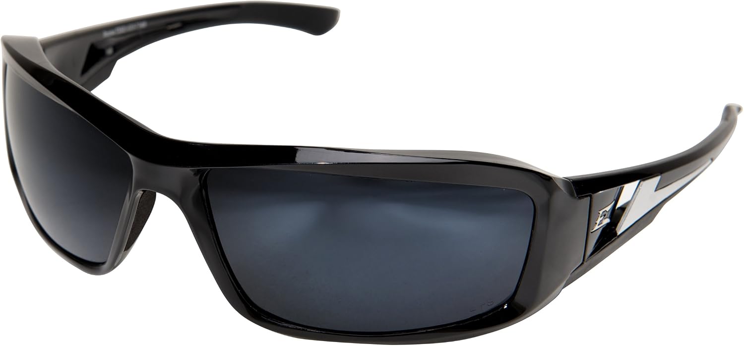 Edge TXB21-G15-7 Brazeau Polarized Wrap-Around Safety Glasses, Anti-Scratch, Non-Slip, UV 400, Military Grade, ANSI/ISEA & MCEPS Compliant, 5.04" Wide, Black Frame/G-15 Silver Mirror Lens