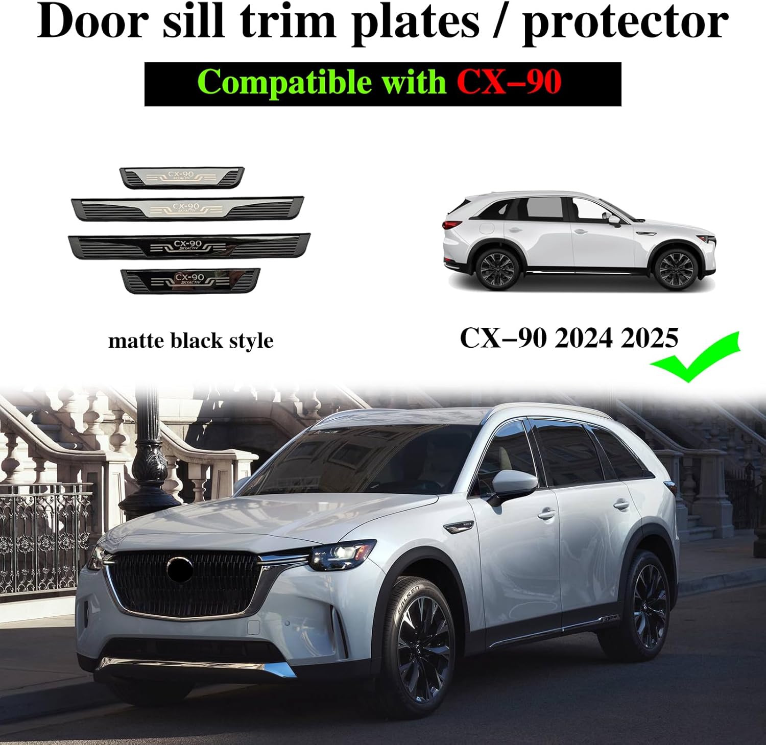Door Sill Scuff Plates for Mazda CX-90 2024-025, Door Entry Guard Accessories Trim Cover, Auto Interior Accessory Kick Panels 4pcs set