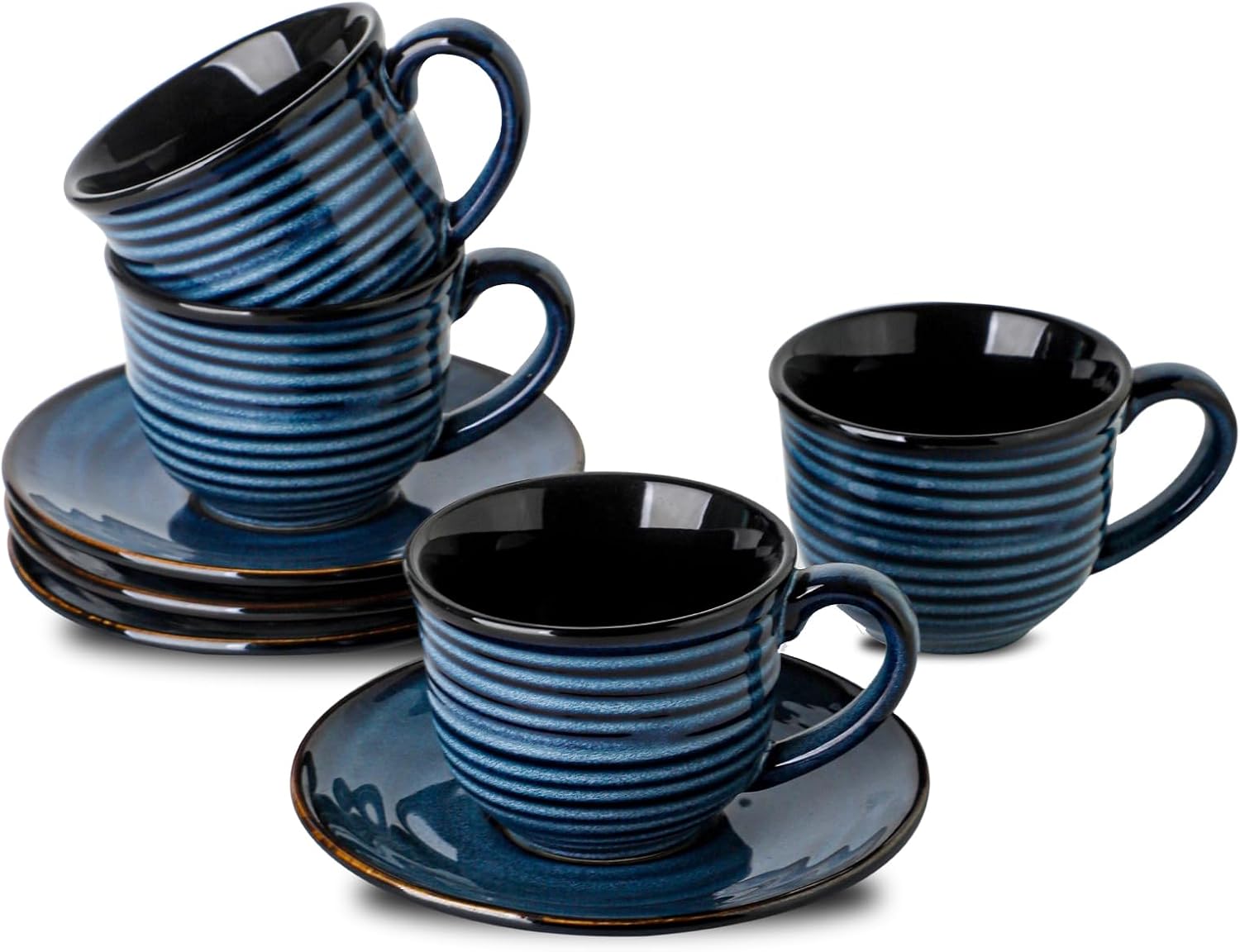 Ceramic Espresso Cups with Saucers 5 Oz,Set of 4 Cappuccino Mug with Handle for Coffee,Tea,Latte and Macchiato,Porcelain Demitasse Cups Set for Kitchen and Cafe,Navy Blue Ceramic Espresso Cups with Saucers 5 Oz,Set of 4 Cappuccino Mug with Handle for Coffee,Tea,Latte and Macchiato,Porcelain Demitasse Cups Set for Kitchen and Cafe,Navy Blue