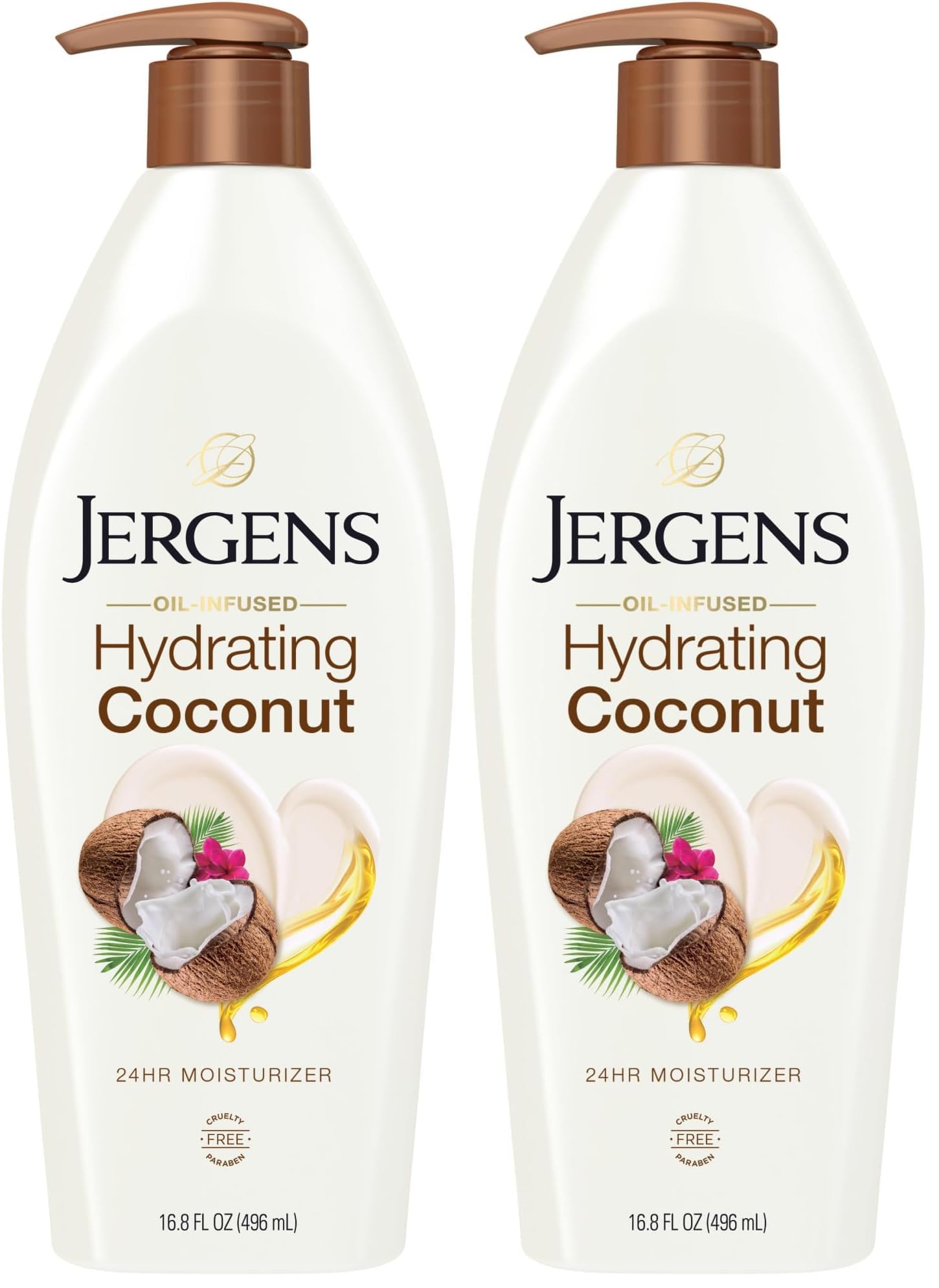 Jergens Hydrating Coconut Body Lotion,Hand and Body Moisturizer,Infused with Coconut Oil,Hydrates Dry Skin Instantly,Dermatologist Tested,16.8 oz,(Pack of 2) 16.8 Fl Oz (Pack of 2)
