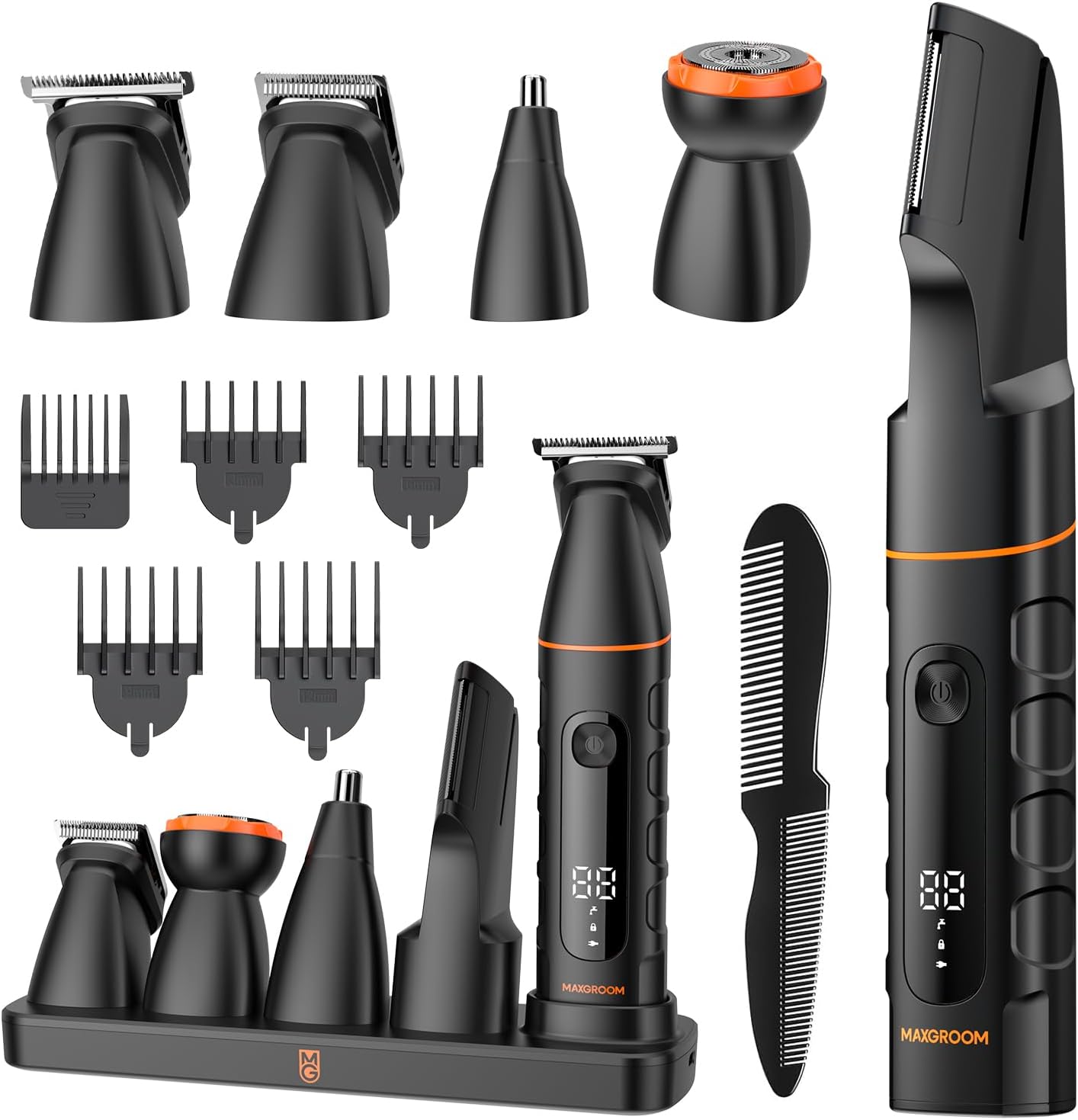 Manscape All-in-One Body & Pubic Hair Trimmer for Men, No-Nick Groin & Ball Shaver, Waterproof Mens Electric Grooming Kit with LED Display, USB Rechargeable (Black)