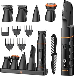 MAXGROOM Manscape All-In-One Body & Pubic Hair Trimmer for Men, No-Nick Groin & Ball Shaver, Waterproof Mens Electric Grooming Kit with LED Display, USB Rechargeable (Black)