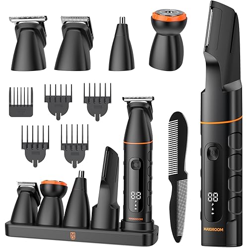 Manscape All-in-One Body & Pubic Hair Trimmer for Men, No-Nick Groin & Ball Shaver, Waterproof Mens Electric Grooming Kit with LED Display, USB Rechargeable (Black)
