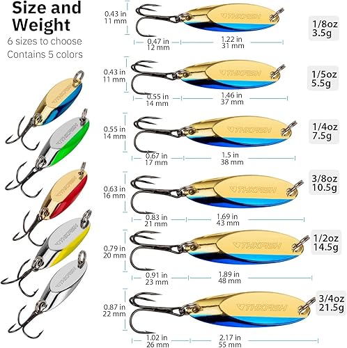 Miniatura 7 de THKFISH Señuelos de pesca, cucharas de pesca, señuelos de trucha para trucha, lucio, lubina, lucioperca, lucioperca, 0.12 oz(1/8 oz), 0.19 oz