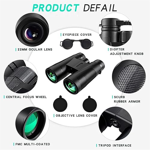 Miniatura 5 de Prismáticos de 12 x 42 pulgadas para adultos de alta potencia, binoculares de alta definición, telescopio de mano, binoculares impermeables para