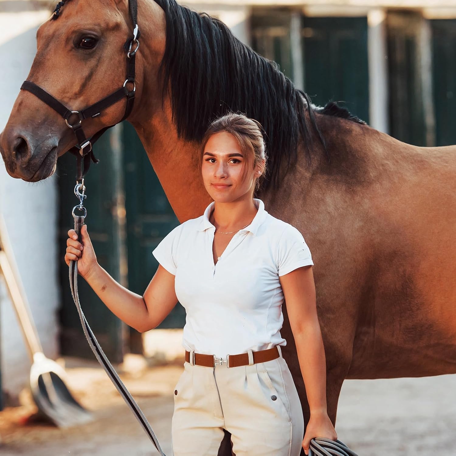 4 Pcs 1.5 Inch Elastic Equestrian Belt Horse Riding Belt with Surcingle Buckle for Women Horseback Riding Sports