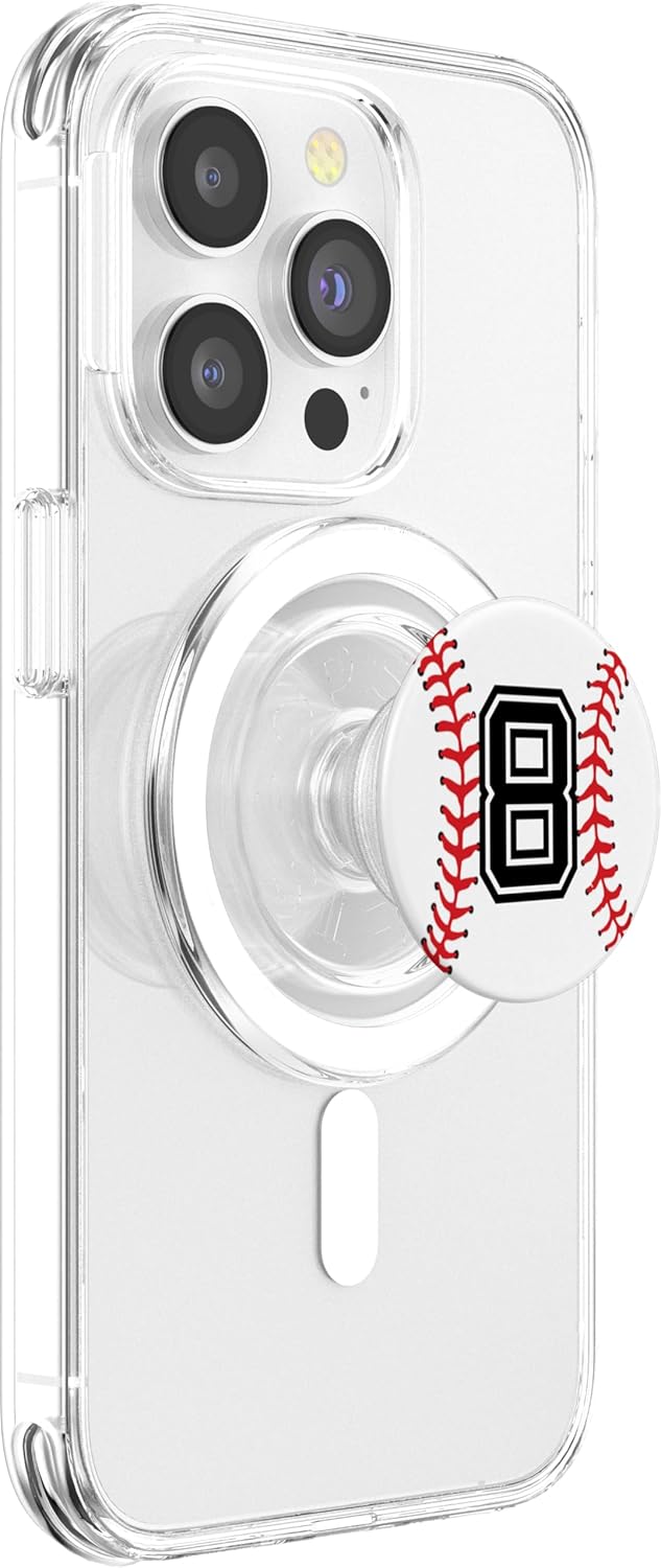 Sports Legendz Baseball Number #8 PopSockets PopGrip for MagSafe iPhone 12, 13, 14 - Clear