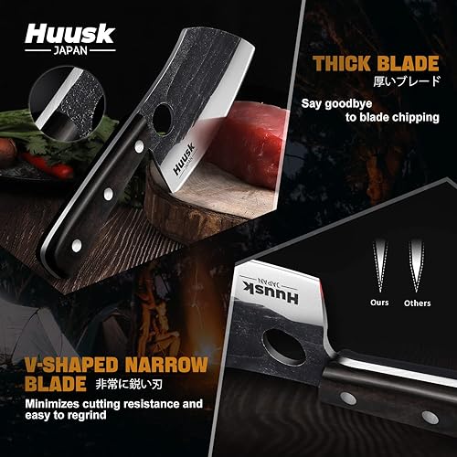 Miniatura 3 de Huusk Cuchillo de chef serbio con mango de espiga completa con cuchillos de cocina portátiles para barbacoa pesca y camping