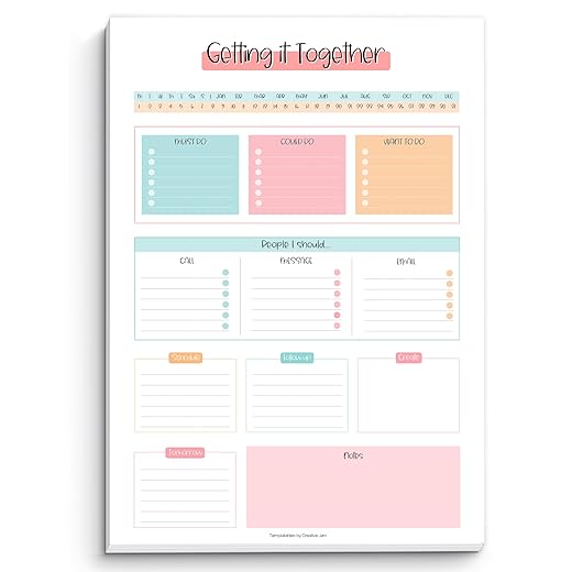 Templatables Brain Dump Notepad, To Do List Desk Pad, Productivity Planner, ADHD Daily Planner | 50 Undated Tear Away Sheets A4 (Colorful)