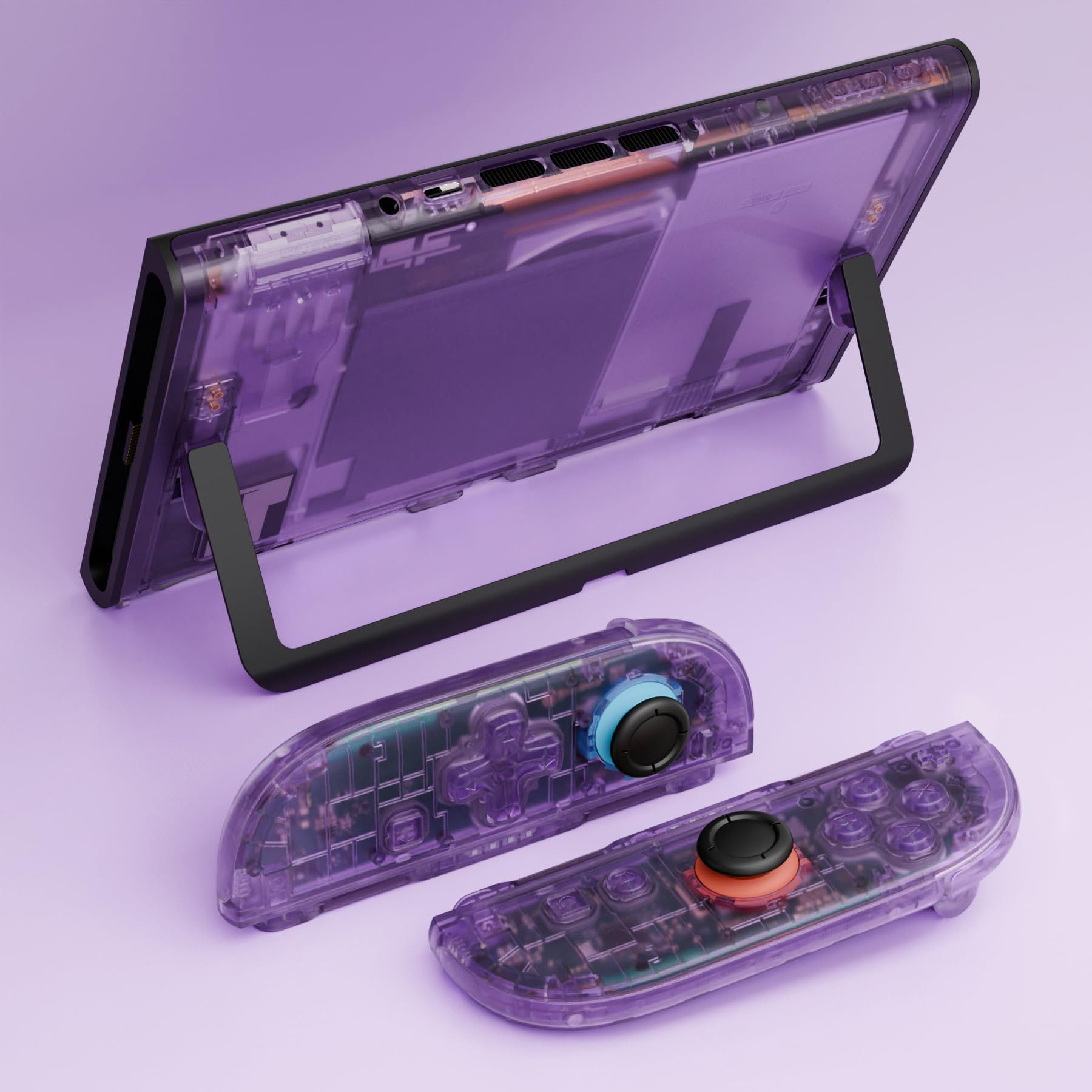 eXtremeRate Cover per Nintendo Switch 2, Custodia Ricambio per Joycon con Set Completo di Tasti, Accessorio per Switch 2, Senza Joycon e Console(Dpad Versione) - Trasparente Viola Atomico