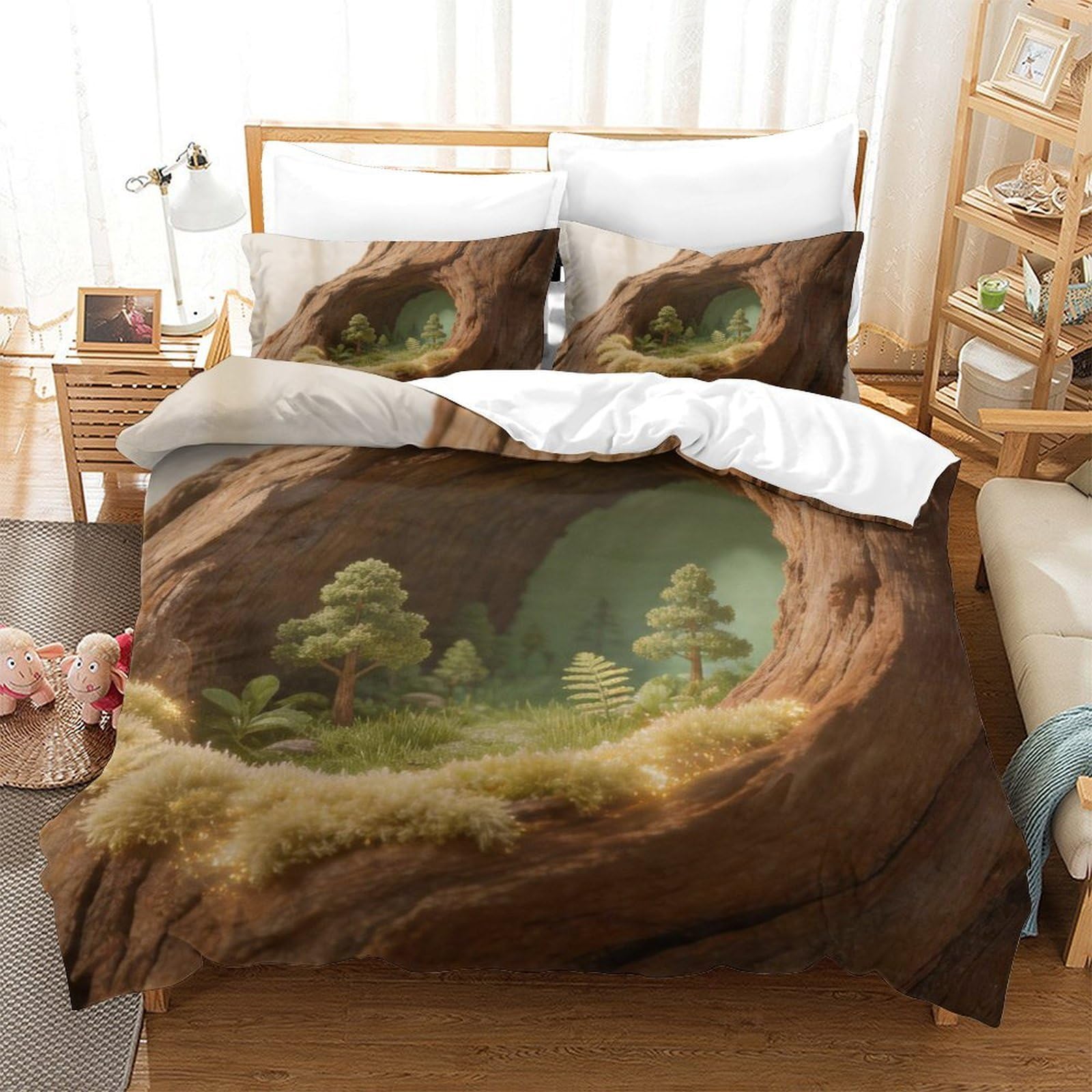 Housse de couette microfibre 140x200cm parure de lit 3D nature forêt