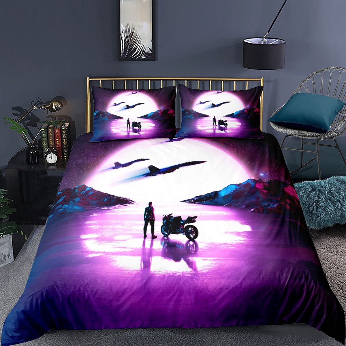 Parure de lit moto 3D housse de couette 200x200 parure literie enfants adultes tout-terrain