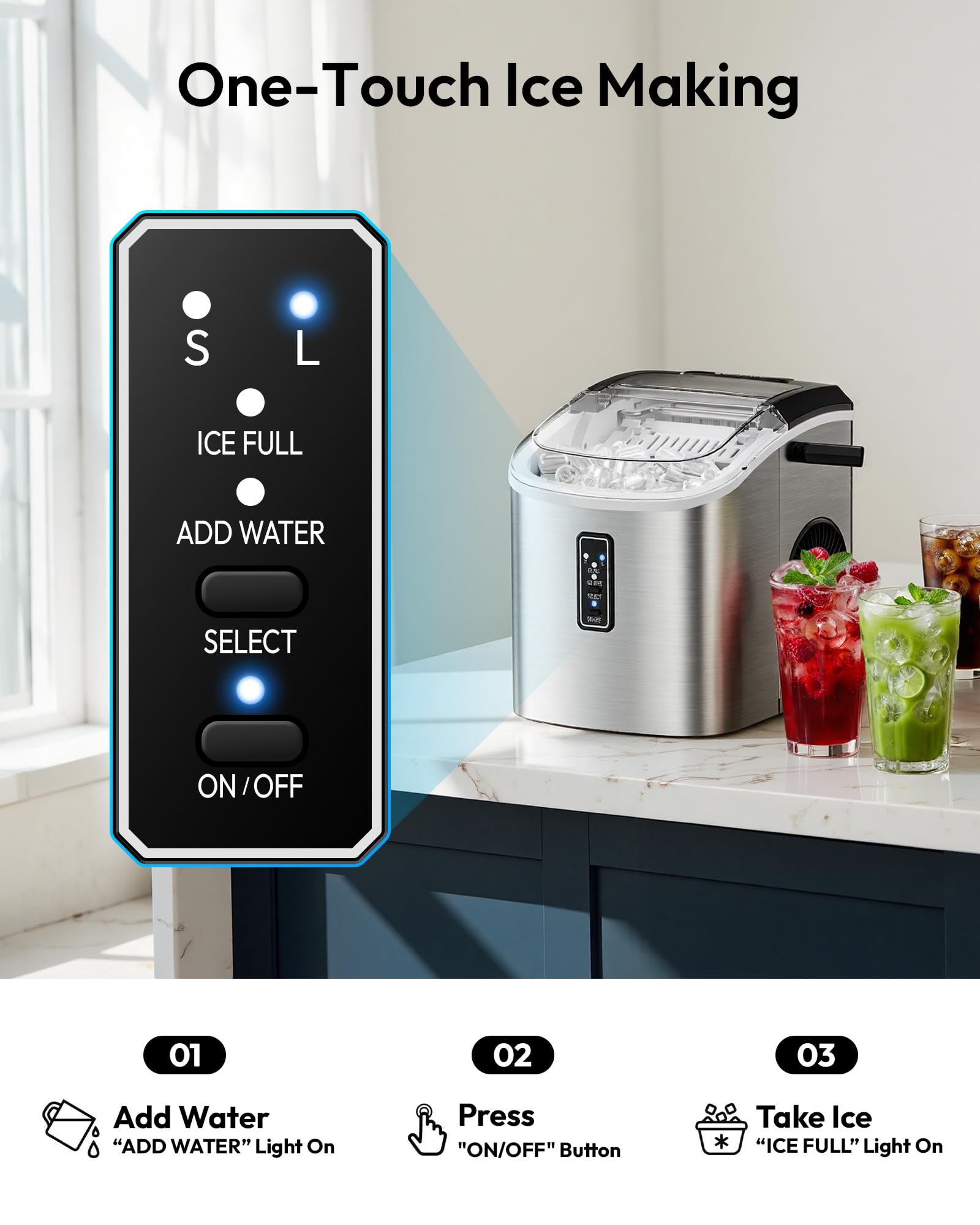 Euhomy Ice Maker Countertop, 9 Cubes Ready In 6 Mins, 26lbs/24h, Self-Cleaning, Portable Ice Maker Machine With Carry Handle, Basket And Scoop, 2 Sizes Of Bullet Ice For Home, Kitchen, Office on Fridge.com - View 6