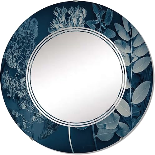 Miniatura 10 de DesignQ Espejo de tocador retro con flores silvestres en tonos azules I, espejos de baño, espejos de pared para sala de estar, dormitorio, espejo