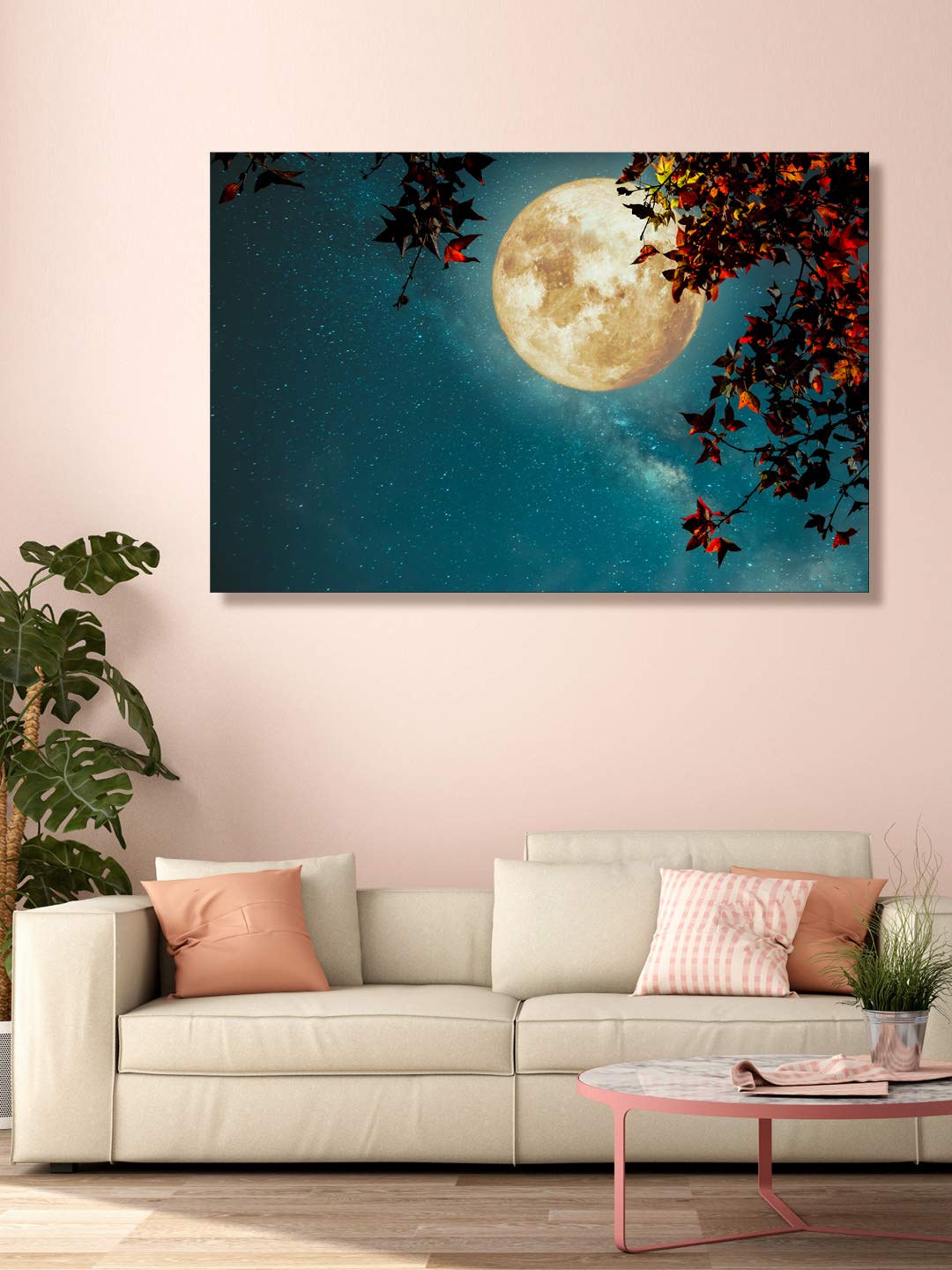 999STORE Canvas Landscapes Printed Glowing Moon with Sky Painting Wall Art LP18300270 - 18X30 Inches (Multicolor)