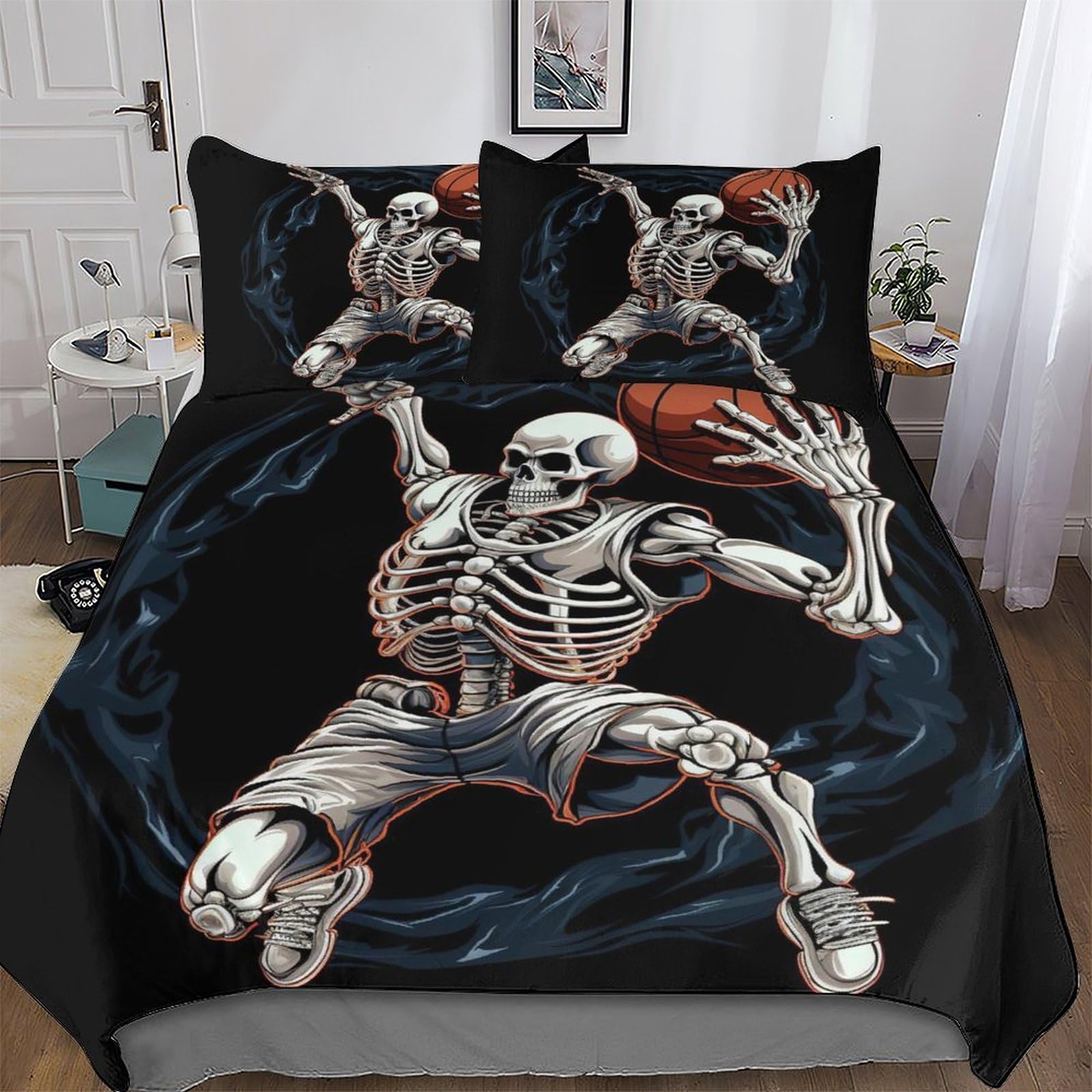 Llxxhh Boys Basketball Duvet Cover Bedding Set Bedspread Cover With Pillowcase Microfiber Quilt Cover Soft 2 Piece Set For Girls Single(135X200cm)