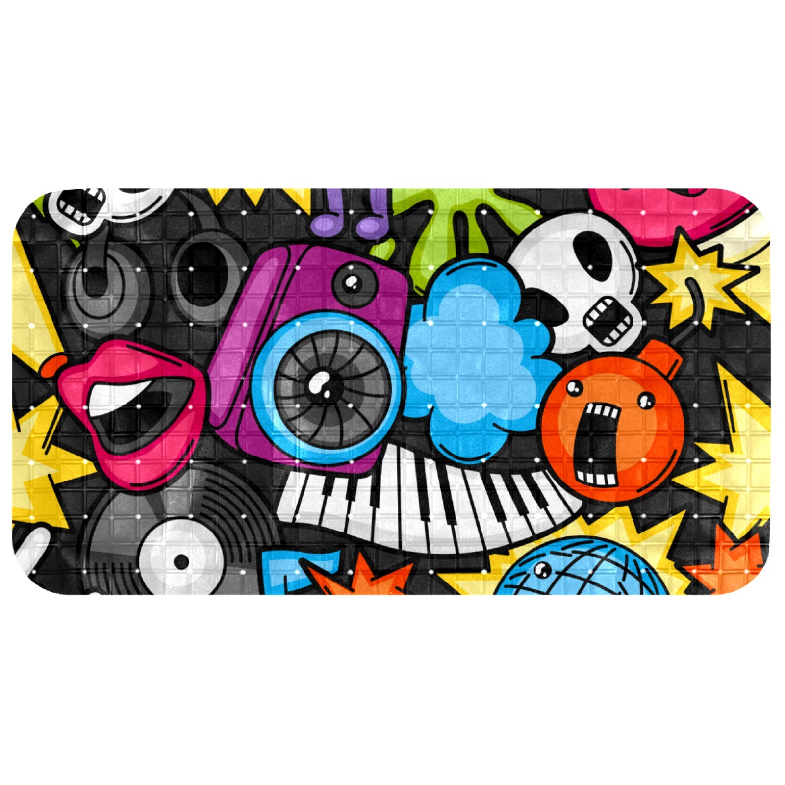 Alfombrilla de bañera para duchas infantiles, tapete de PVC flexible de rock y música de 37x68 cm