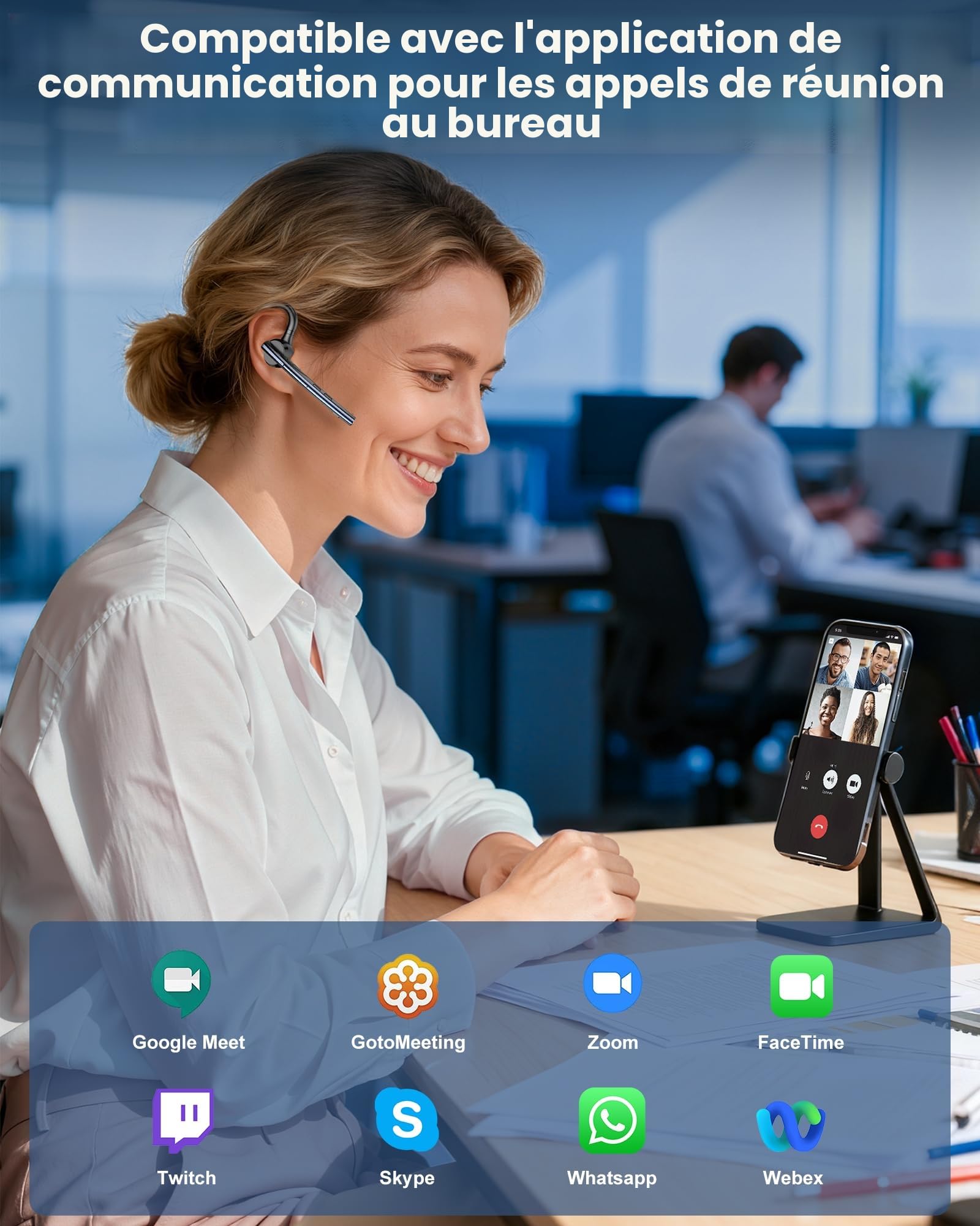 New Bee Oreillette Bluetooth sans Fil Kit V5.1 Main Libre Bluetooth Oreillette Double Mic ENC Cancellation 12 Hrs D'autonomie en Conversation Continue pour La Conduite/Le Bureau