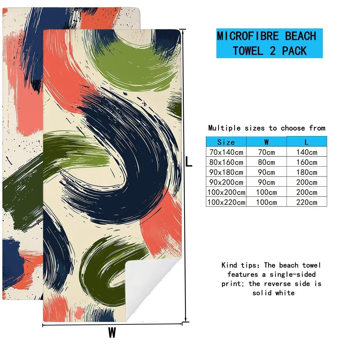 Telo Mare Microfibra, Telo Mare Grande 90x200cm 2 Pezzi, Asciugamano Palestra Donna Asciugatura Rapida, Antisabbia Asciugamano Microfibra, Leggero Asciugamani Palestra per Regalo (Graffiti) -4320