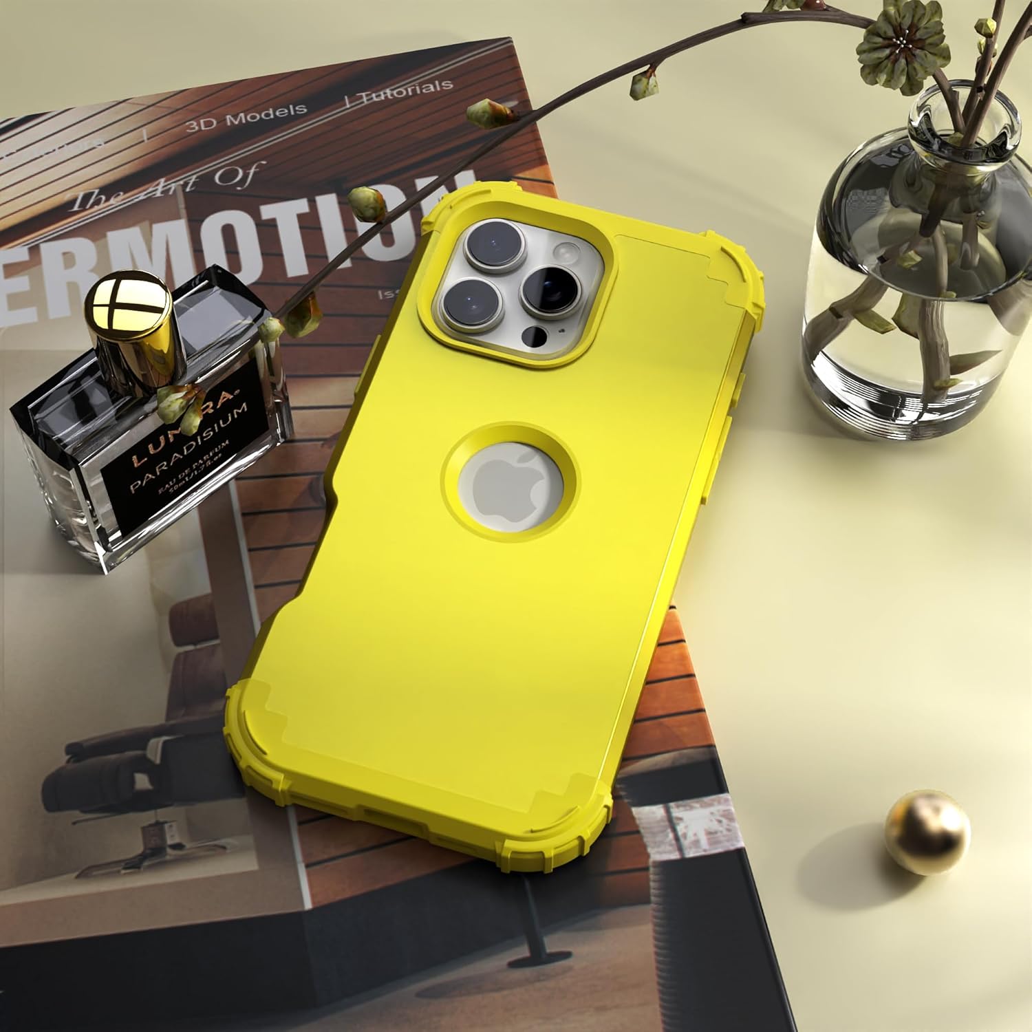 IDweel for iPhone 16 Pro Max Case with Screen Protector for Women, 3 in 1 Shockproof Slim Fit Hybrid Heavy Duty Hard PC Cover Soft Silicone Bumper Full Body Anti-Fingerprint Case,Yellow - Image 5