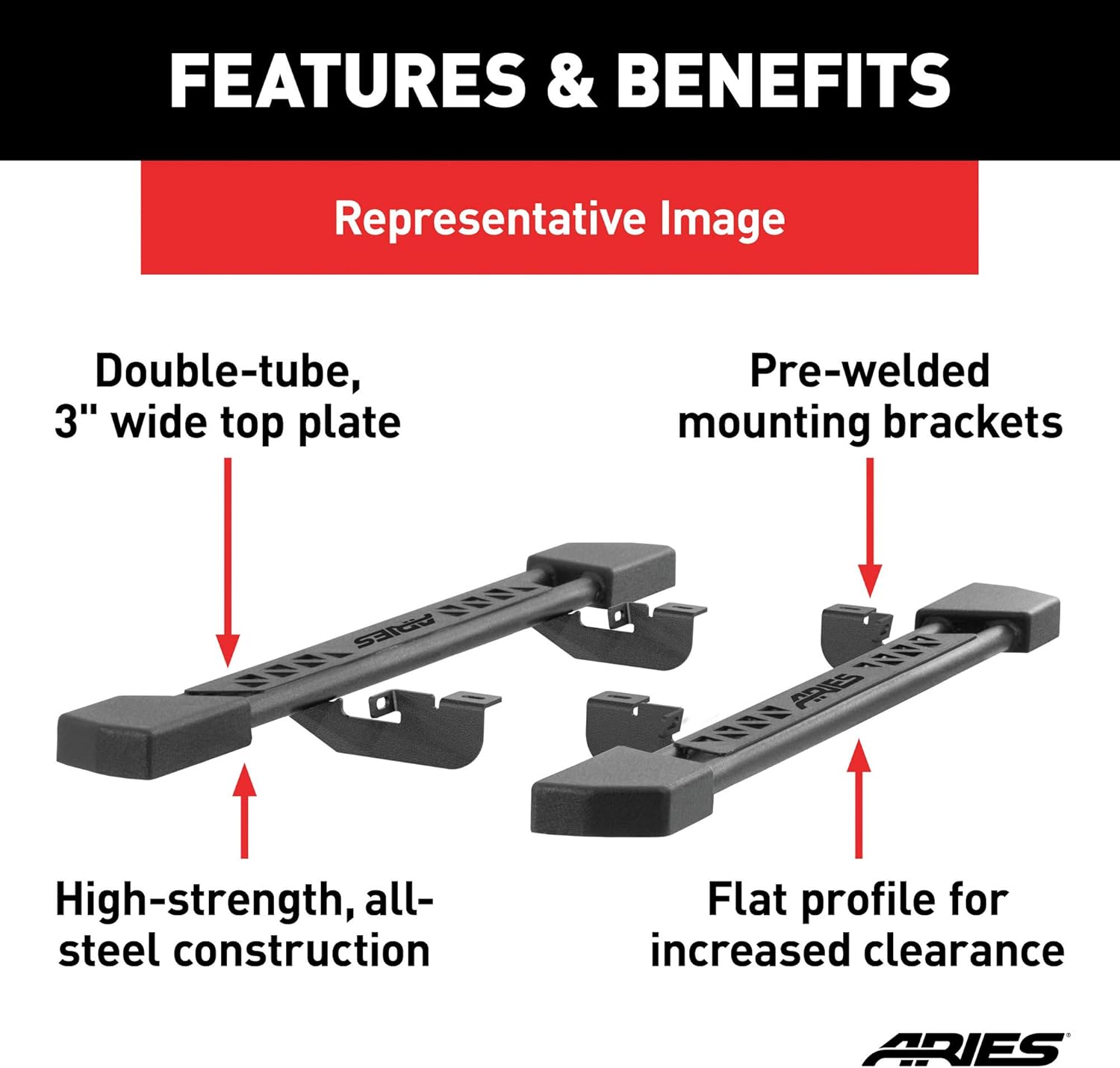 ARIES 2074113 Black Steel Rocker Step Guard Running Boards, Select Chevrolet Silverado, GMC Sierra 1500, 2500, 3500 HD Crew Cab