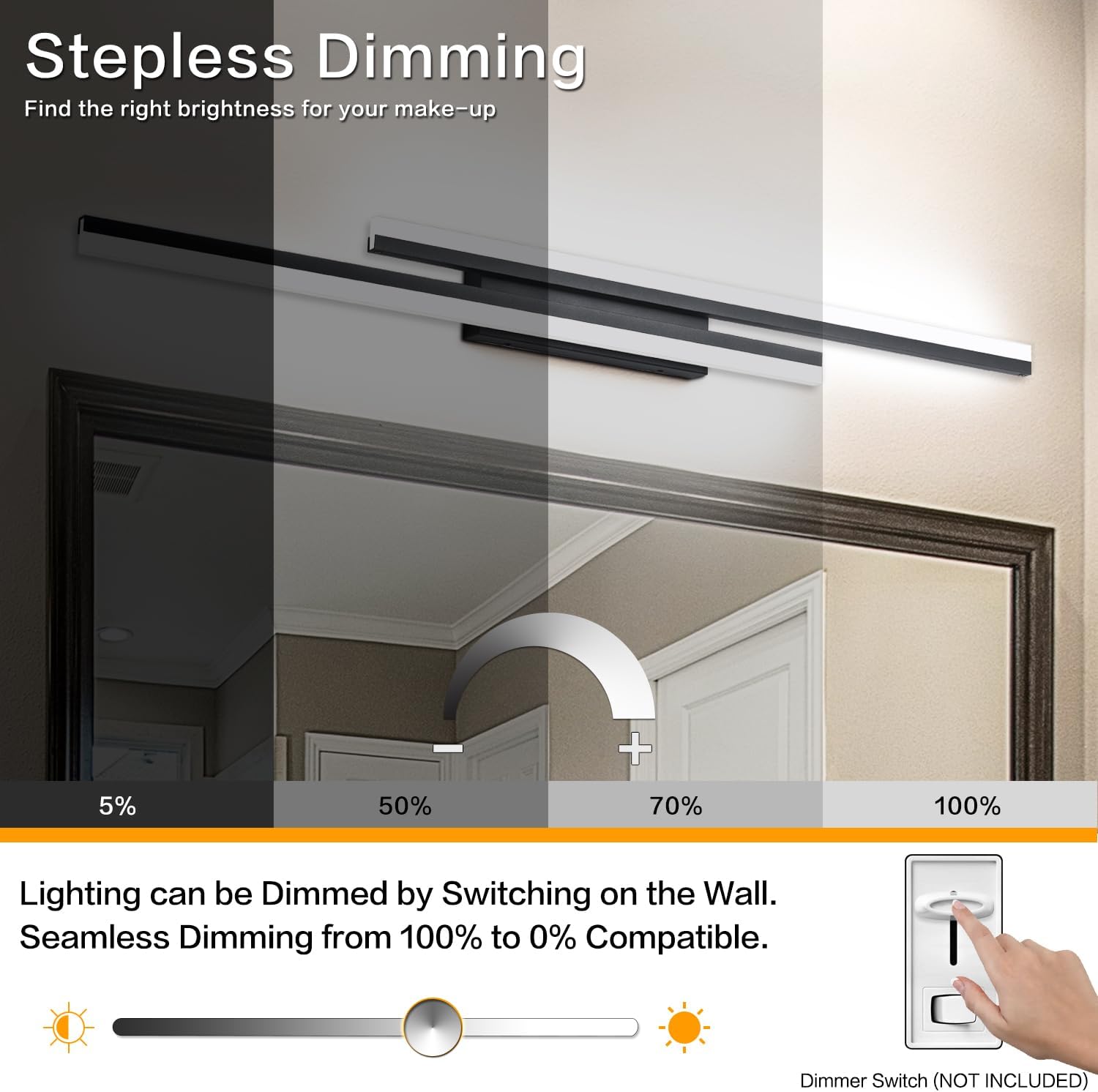 PRESDE 48 Inch Bathroom Light Fixtures Black Vanity Light Bar LED Modern Bath Lighting Over Mirror 5CCT