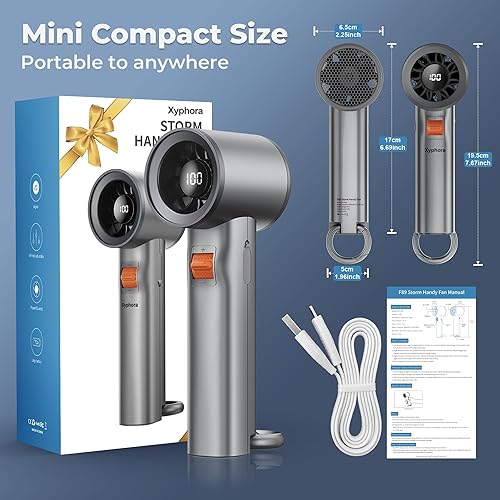 Miniatura 8 de Ventilador de mano portátil recargable para viajes, ventilador personal de mano de 5000 mAh para bolsillo, viento de enfriamiento de 20 horas, 100