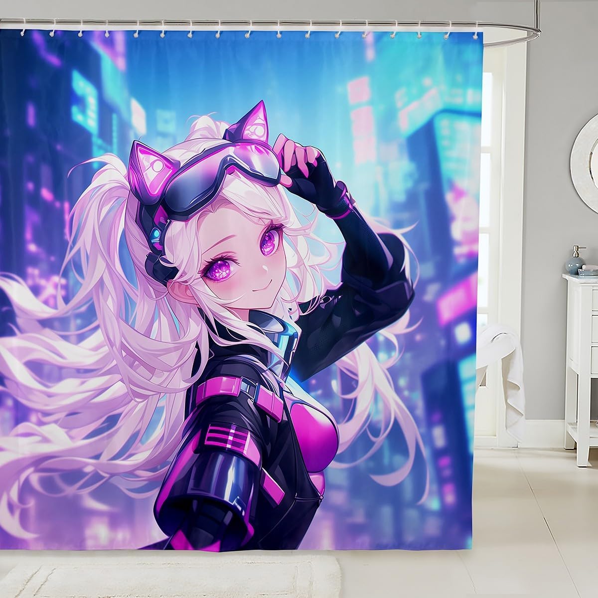 Erosebridal Girls Japanese Anime Fabric Shower Curtains, Kawaii Anime Girl Bath Curtain Cartoon Girl Shower Curtain for Kids Teens Adult, Japanese Animation Sci Fi Bathroom Accessories, 72" W X 78" L