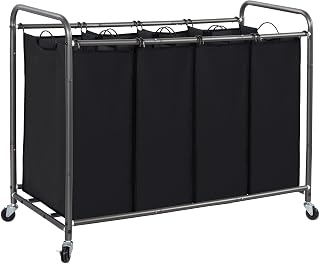 STORAGE MANIAC 3 Section Laundry Sorter, Laundry Hamper with Wheels, Black