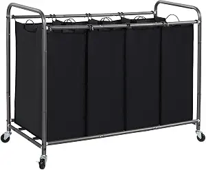 STORAGE MANIAC Laundry Sorter 4 Section, Laundry Hamper with Wheels, Laundry Basket Sorter, Laundry Separator Hamper, Laundry Divider Hamper, 4 Bag Laundry Hamper with Wheels and Removable Bags, Black