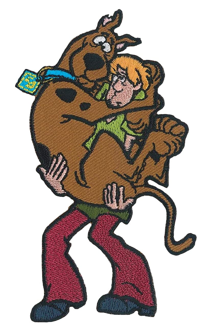 Parche Scooby Doo coleccionable termoarhesivo redondo en relieve marrón y rojo de tela