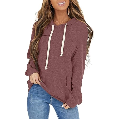 PRETTODAY Women's Casual Lightweight Hoodies Long Sleeve White Drawstring Sweatshirts Loose Pullovers with Pocket