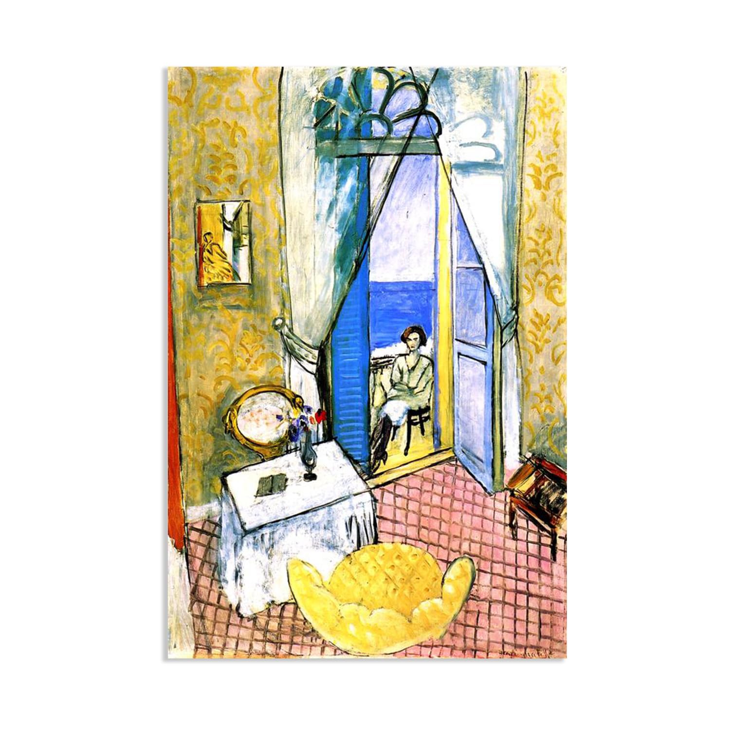 Mycggdgh Framed Henri Matisse Painting Reproduction Young Woman Window Henri Matisse Abstract Art Canvas Wall Reproductions Classic Poster For Living Room Bathroom Office 120X80cm(47X31in) Poster