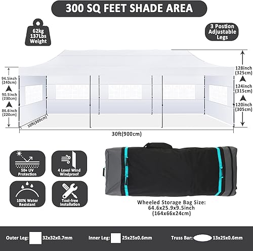 Miniatura 177 de COBIZI - Toldo desplegable de 10 x 10 pies, 4 paredes laterales, FPU 50+ para todo el año, resistente al viento, impermeable, uso comercial, Gris