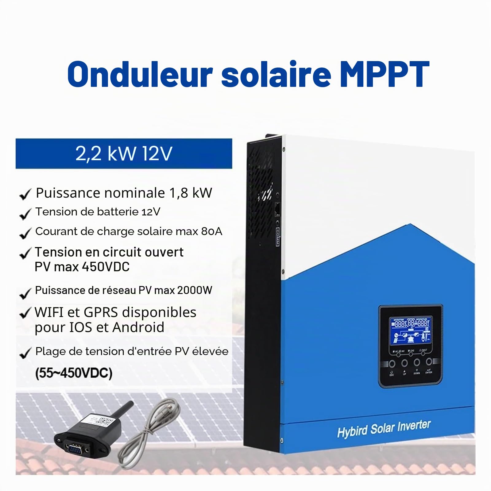 Onduleur Solaire Hybride 2200W 4200W 7000W, 12/24/48V, 230vac, Onde Sinusoïdale Pure, 80a, 110a, Chargeur MPPT, Hors Réseau Utilisation généralisée(7000W-48V-WIFI)