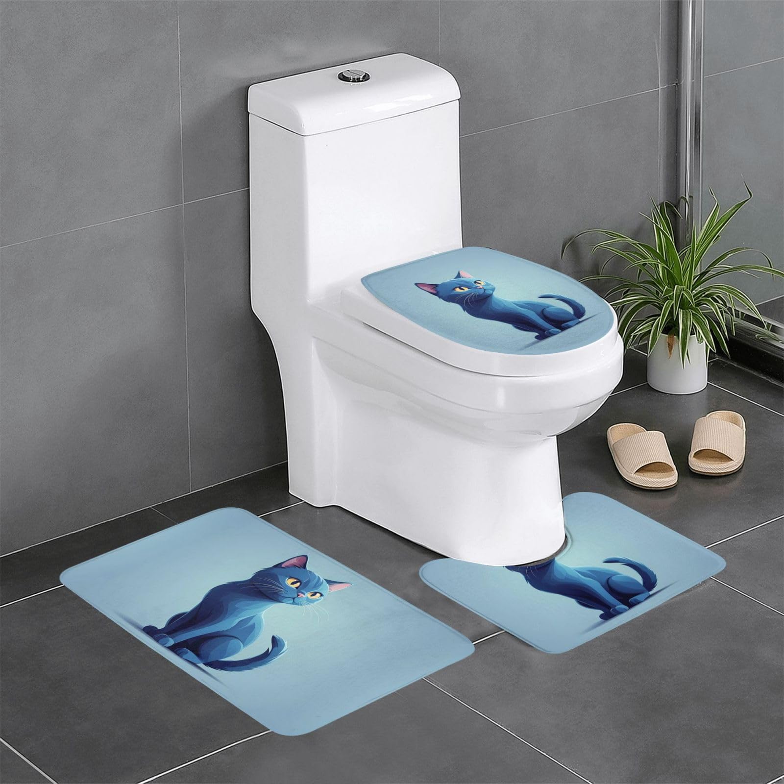 Tapis de douche chat bleu pour une salle de bain accueillante