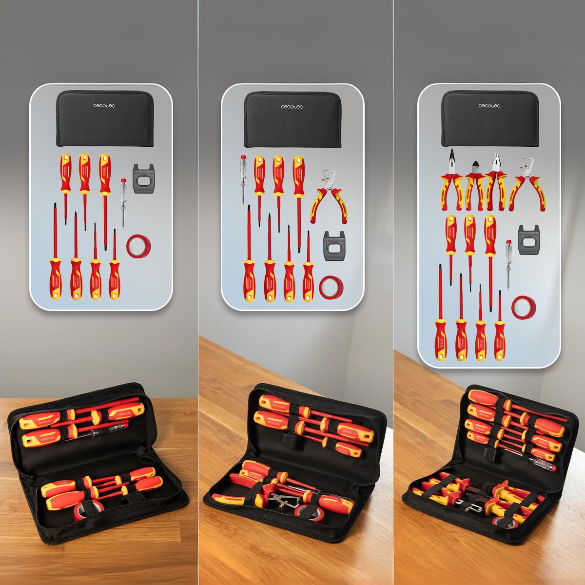 Cecotec Zestaw wkrętaków HardGyro 15 SafeVolt Magnetic, izolowany 1000 V, certyfikat VDE GS, stal CR-V, 3 szczypce w zestawie, odgarniacz drutu, magnetyzator, zszywka, etui w zestawie do bezpiecznej