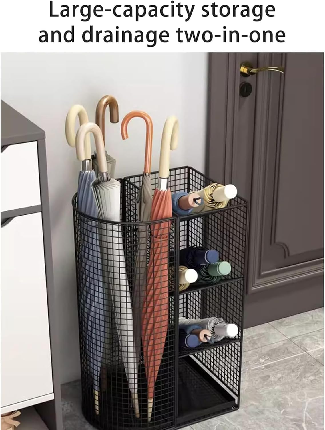 Large Capacity Umbrella Storage Rack with Removable Drip Tray, Metal Stand for Commercial Use in Offices, Hotels, Schools, Libraries, and Golf Clubs