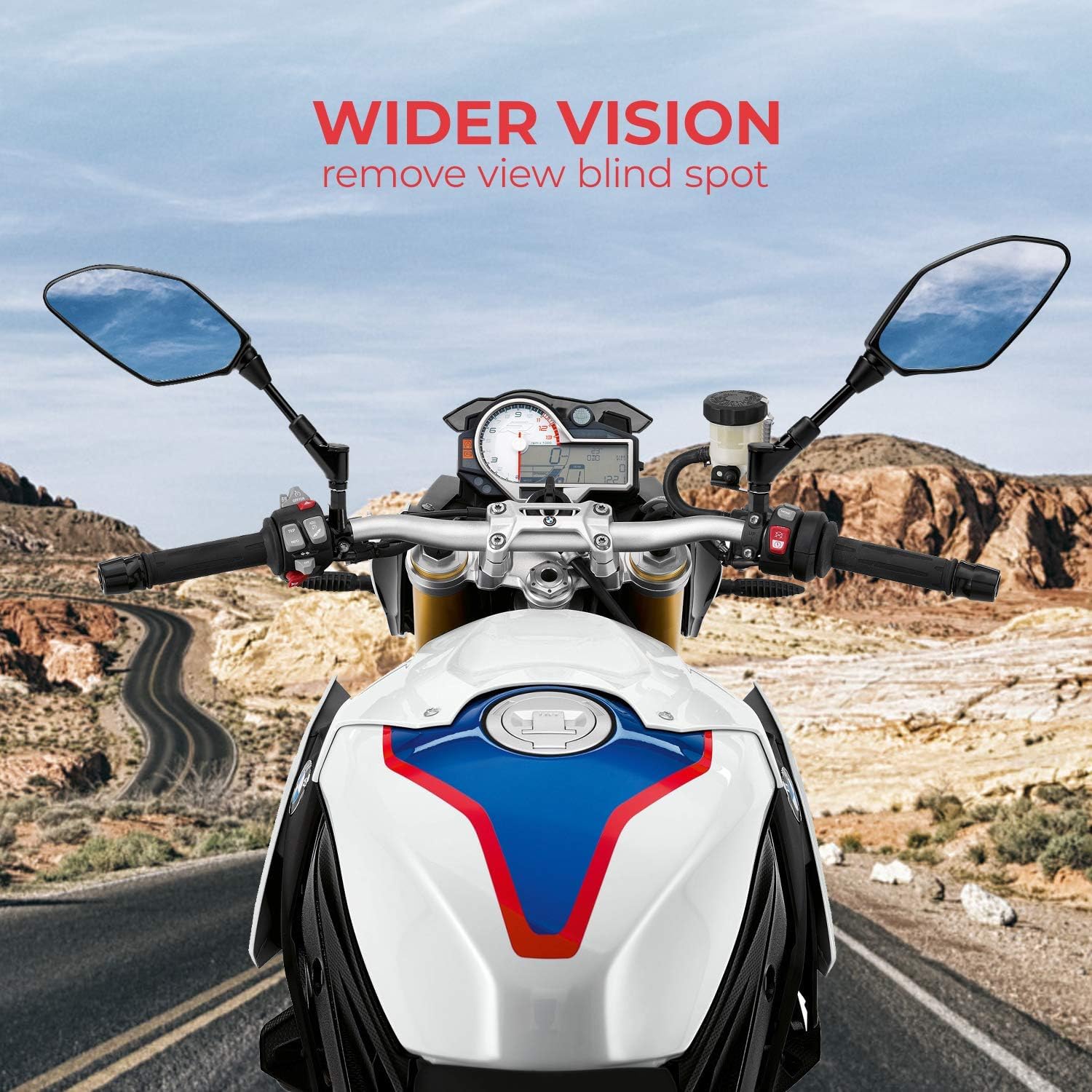 KEMIMOTO Motorcycle Mirrors, 360° Rotatable Rear View Side Mirror with Anti-Vibration 8MM 10MM Bolts, Convex Mirror with Anti-Shake Screws Compatible with GROM, Navi, Z125, Z400, MT-07, MT-09, KLR650