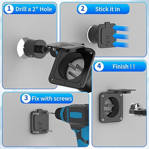Miniatura 5 de Entrada de 15 amperios, entrada de alimentación de 125 V con cubierta impermeable, 2 polos y 3 cables macho receptáculo de entrada de alimentación
