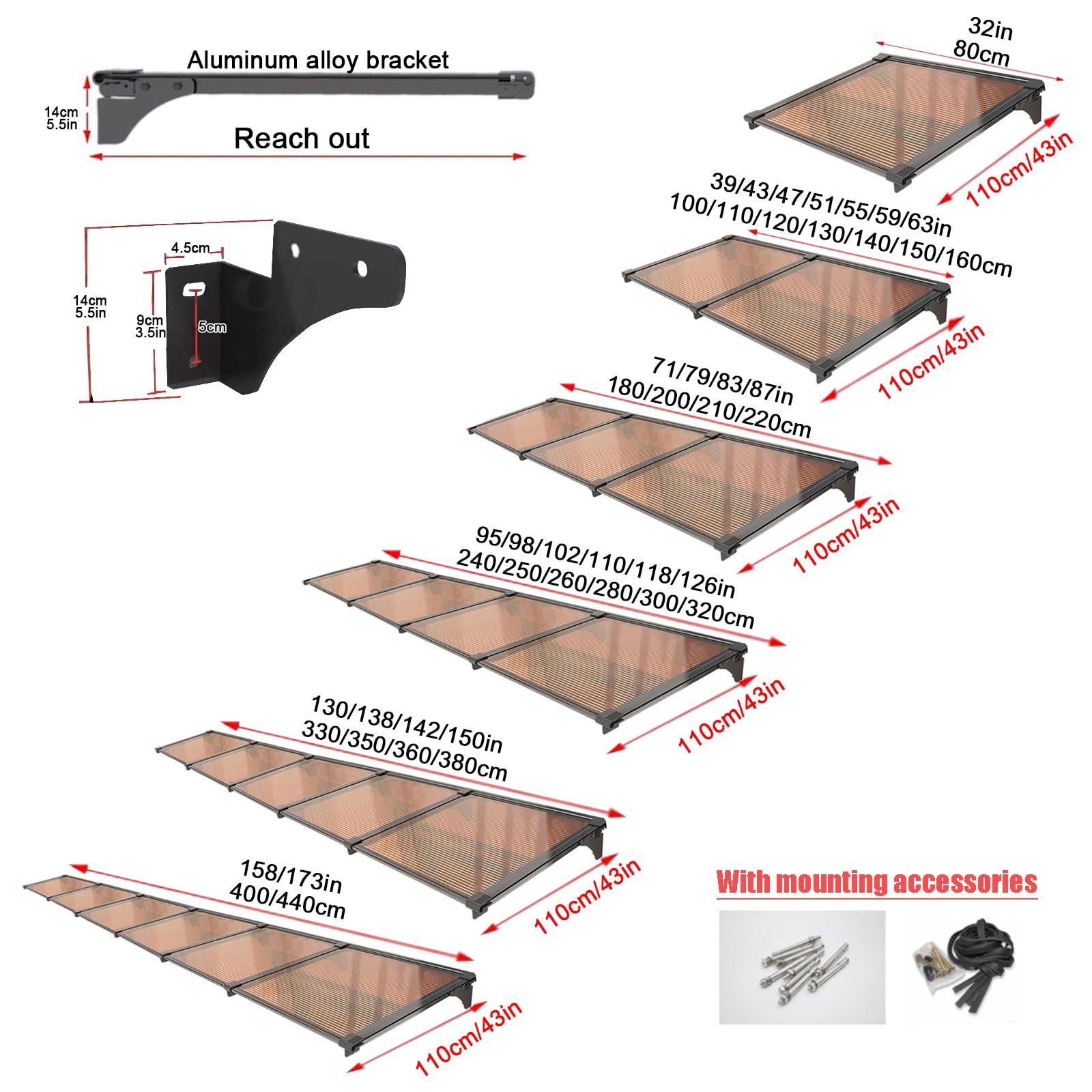 Tettoia per Porta Moderna Ingresso，pensilina tettoia per Porta d'ingresso，Tettoia per Finestre e Porte，pensilina for Finestra，tendalino per Finestra per Esterno(110x200cm/43x79in)