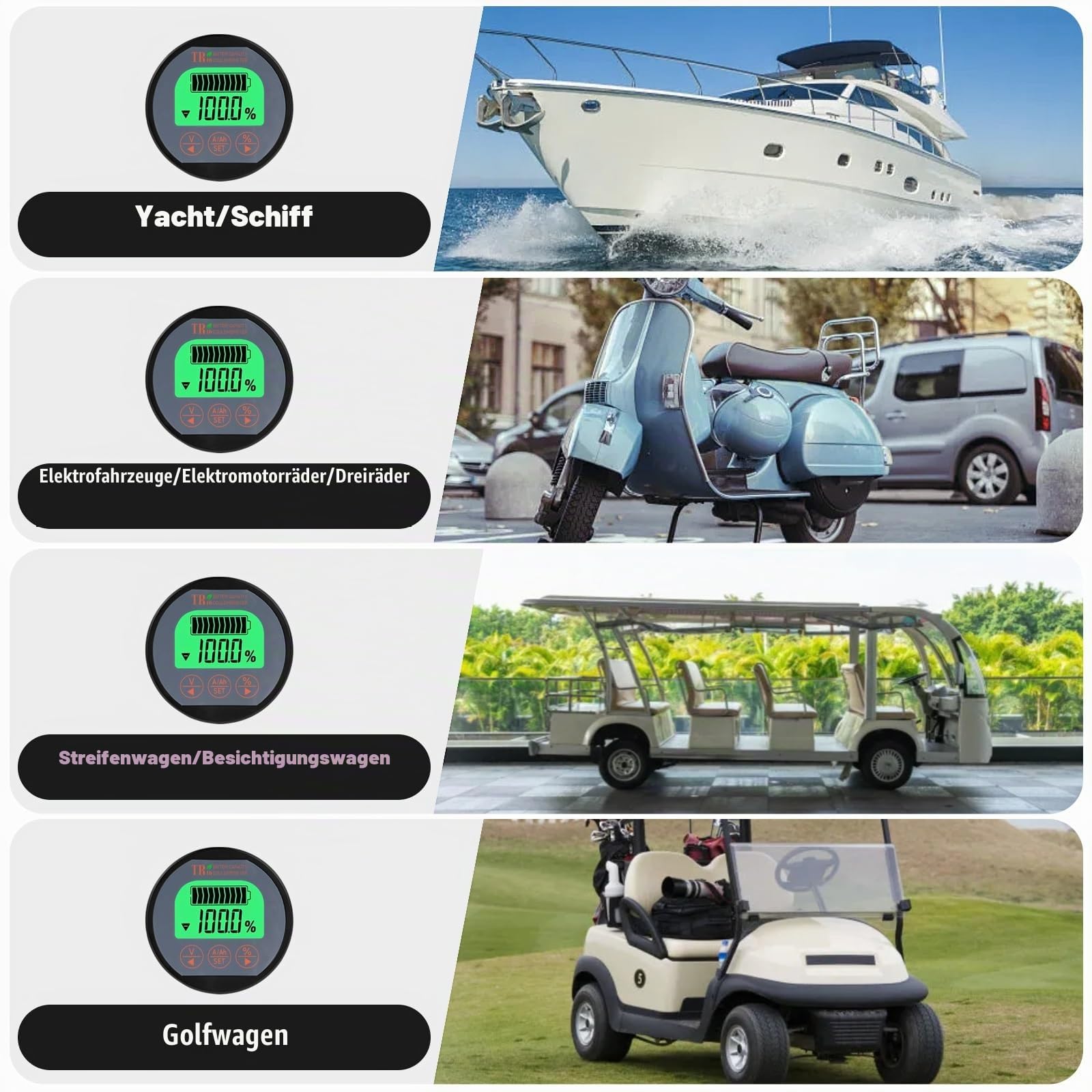DEWIN Batterie Monitor 12V Motorrad, Batteriemonitor Batterie Tester Voltmeter Amperemeter Wasserdichte Batterietester für Autobatterie Kfz Caravan 8-120V 350A