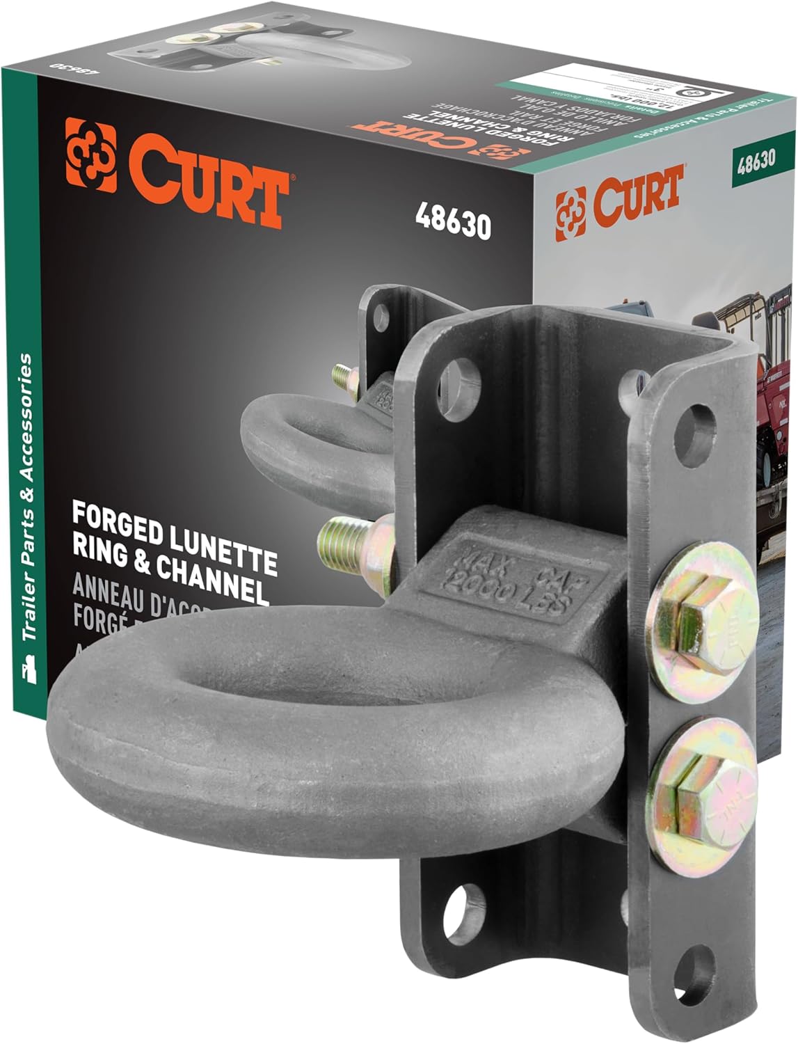 CURT 48630 Raw Steel Adjustable Pintle Hitch Lunette Ring 3-In ID, 12,000 lbs, 7-1/2-Inch Channel Height