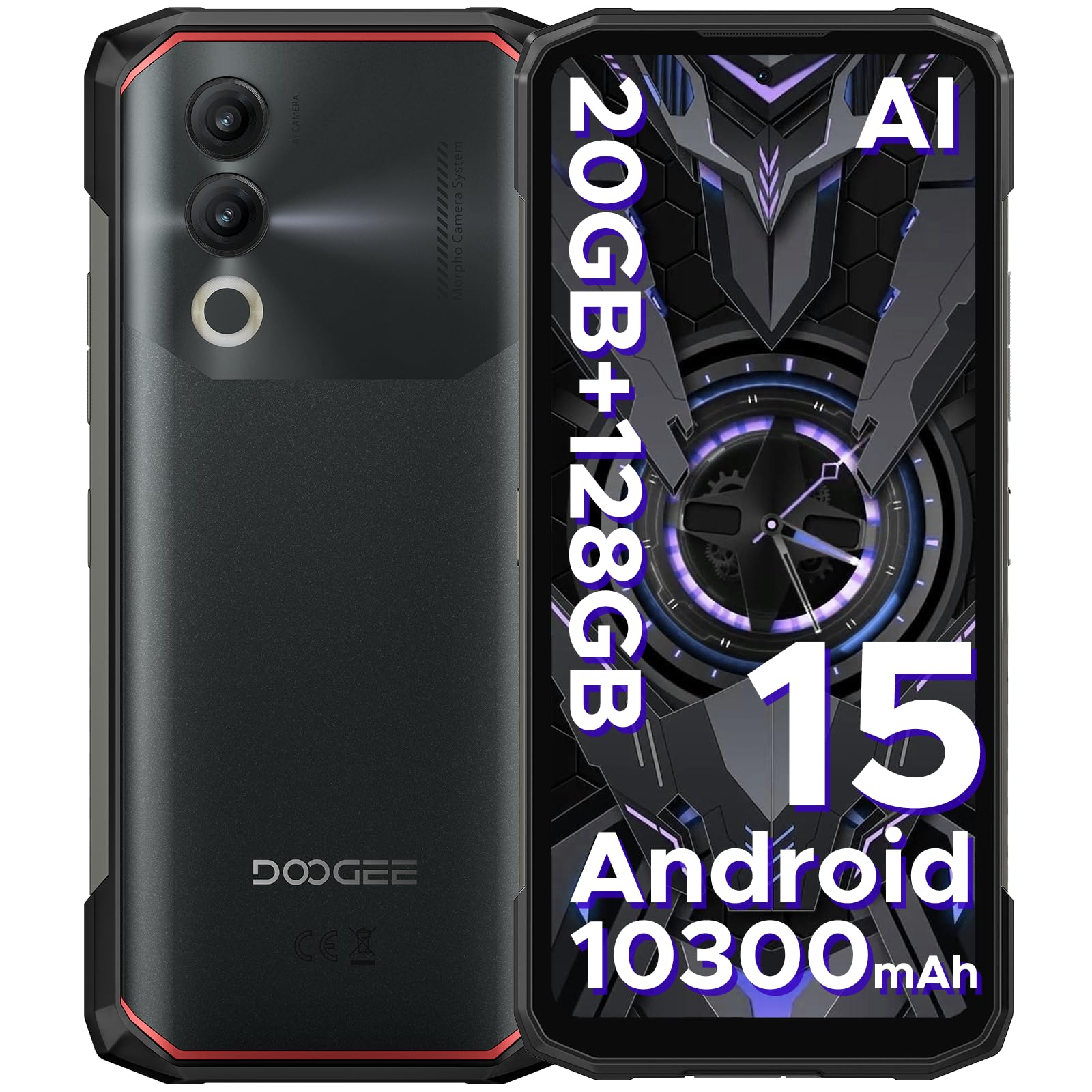 DOOGEE Blade 20 Rugged Smartphone 2025, 20GB+128GB/2TB Telefono Indistruttibile Android 15, 10300mAh Telefono Rugged 6.6” HD+ 90Hz IPS, 3 Slot/4G Dual SIM, Unisoc T7200/16MP+8MP/GPS/Face Unlock Nero