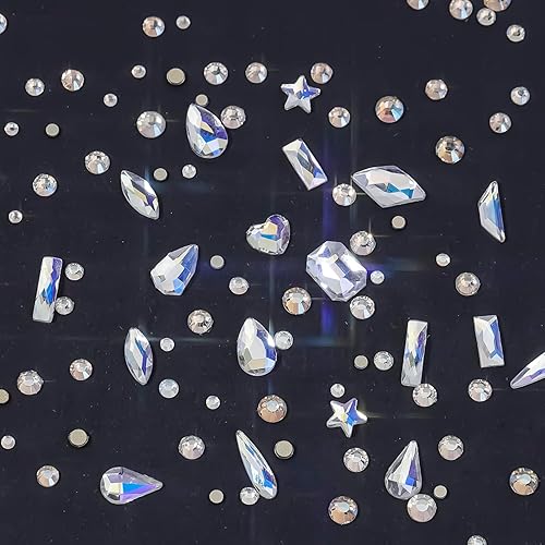 Miniatura 42 de Rhinestones Kit 9080Pcs Champagne Crystal Multi-Shape Flatback for Nail Decoration - Hearts Mix Size, Metal Beads, Pearl Gold Silver With Glue Gel