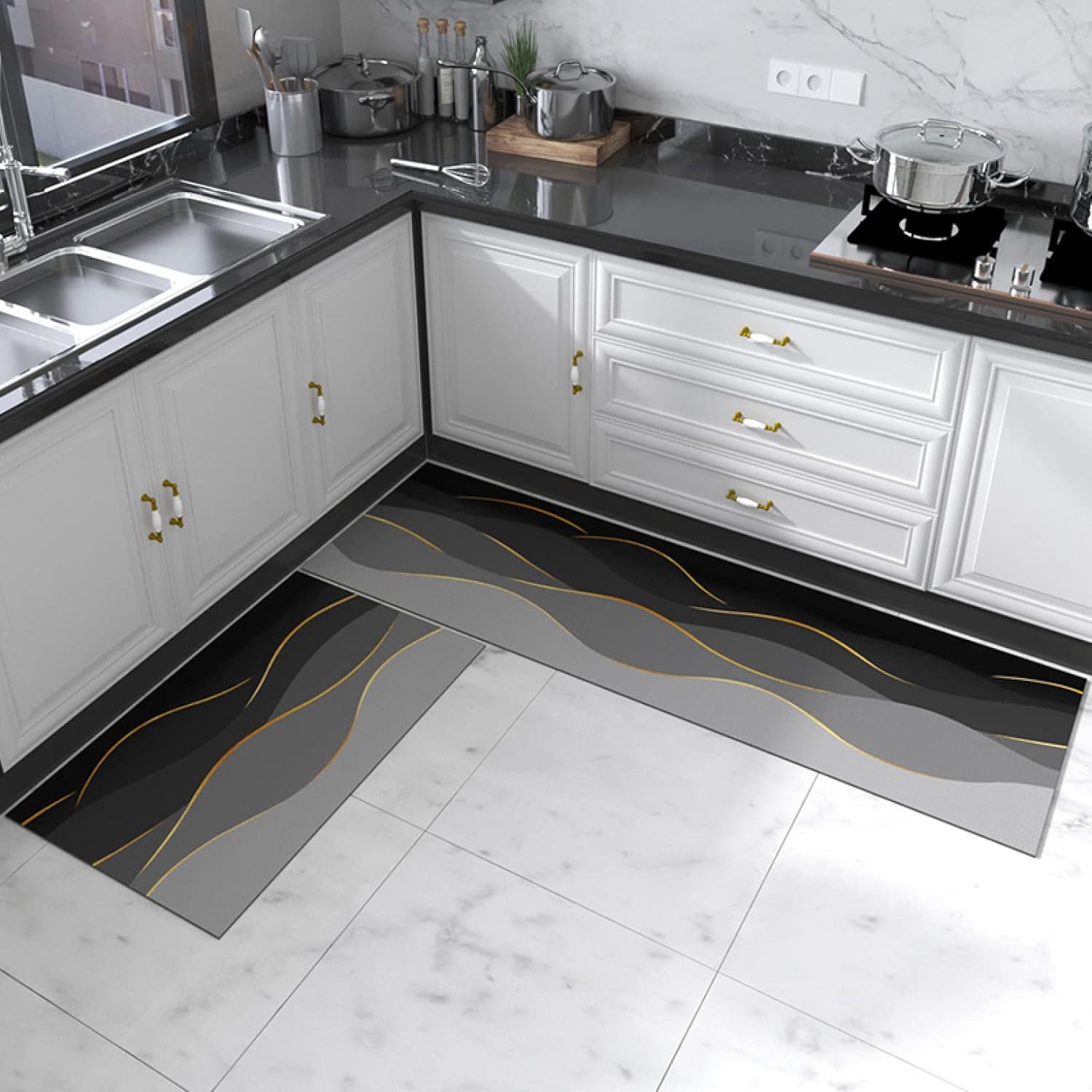 拭ける 低反発 キチンマット 台所マット ロングマット ずれない カラー 防ダニ 抗菌 無地 和風 60*150cm 滑り止め ベラ