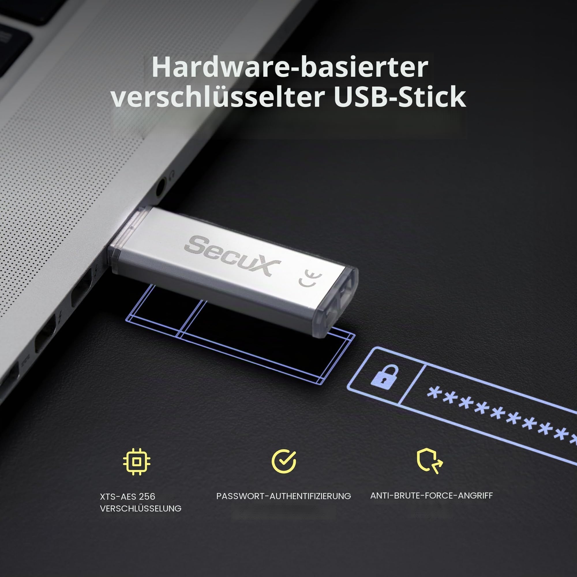 SecuX Forte - Verschlüsselter USB-Stick - USB 3.2 Gen 1 - XTS-AES-Verschlüsselung - Passwortauthentifizierung - Automatische Sperrung - Silbernes Metallgehäuse (128 GB) (128, GB)