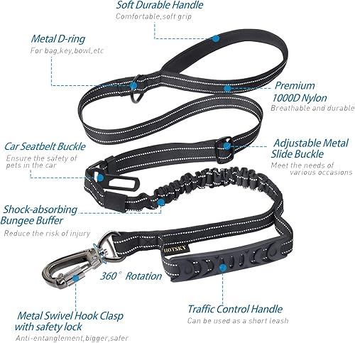 Miniatura 2 de Hotsky Correa táctica para perro resistente para perros medianos y grandes que tiran, 4-6 pies, resistente correa elástica para perro que absorbe