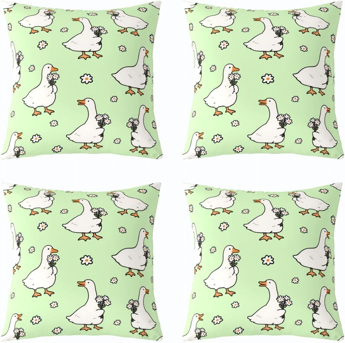 Castle Fairy Cartoon White Goose Daisy Flower Set of 4 Throw Pillow Covers